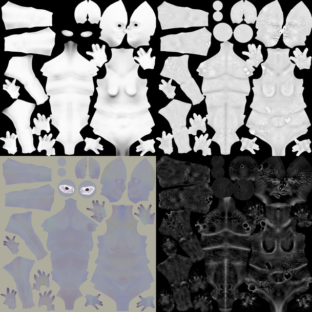 meat monster AO, Cavity, Color and Roughness